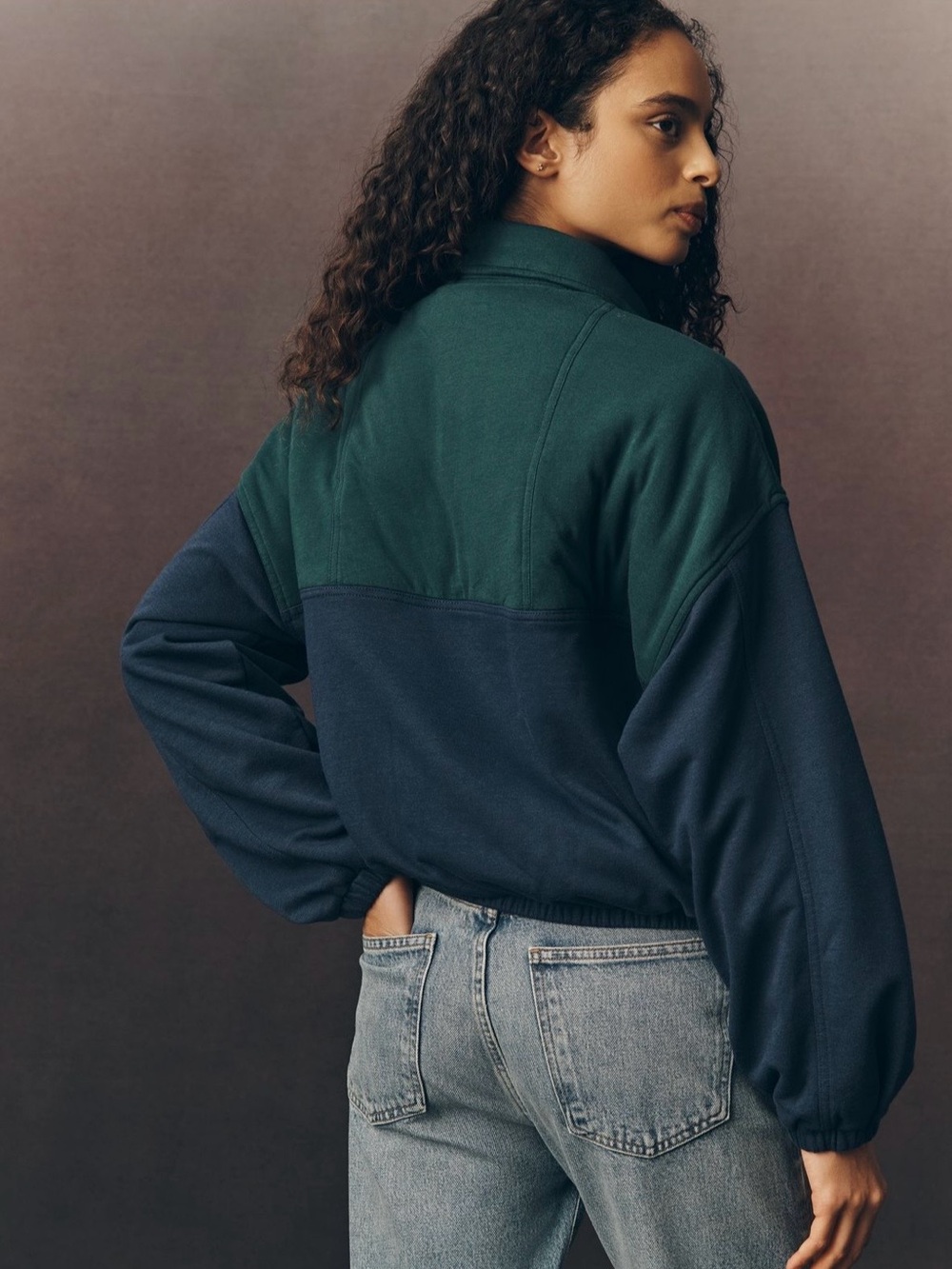 Pilcro Green and Navy Half-Zip Pullover Sweatshirt with Embroidered Patch, Large - Picture 10 of 10